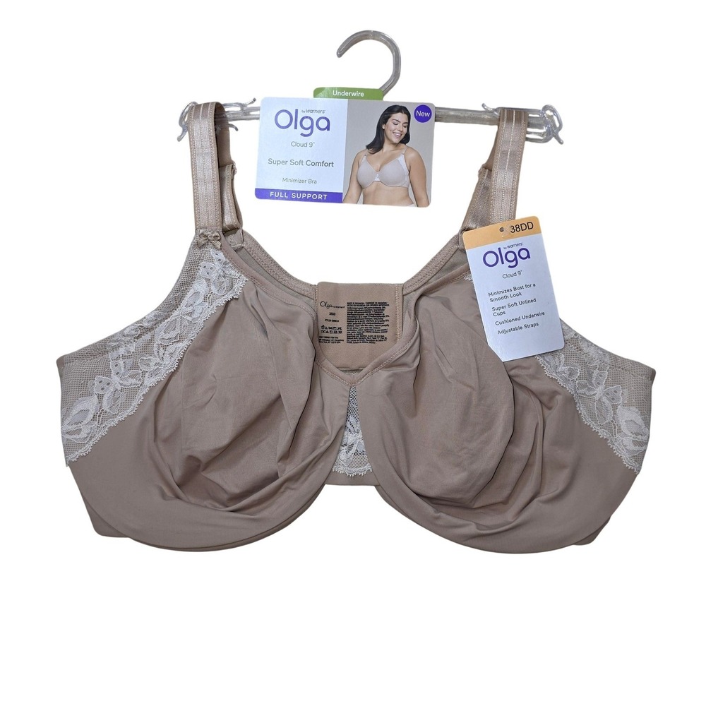 Olga Cloud 9 Minimizer Bra Womens 38DD Beige Unlined Underwire Full Support